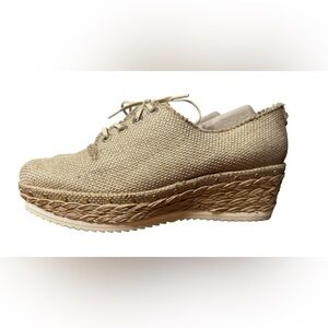 Stuart Weitzman straw shoes Oxford raffia platform rivets summer burlap luxury